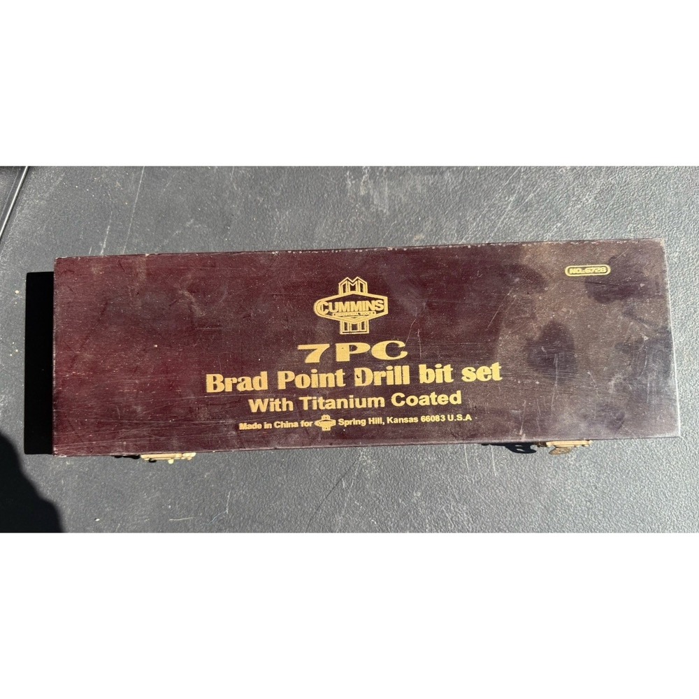 Cummings 7pc Brad Point Drill Bit Set‎ Titanium Coated Wood Case Woodworking